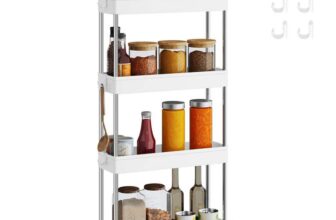 SONGMICS 4-Tier Storage Trolley, Rolling Cart with Wheels, Space-Saving Kitchen Trolley in Office Bathroom, 14.4 x 42 x 86 cm