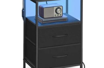 SONGMICS BELLAH Bedside Table with Charging Station & APP-Controlled Adjustable LED Lights – Ink Black and Ebony Black