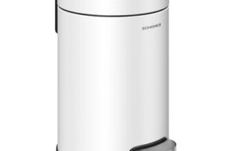 SONGMICS Bathroom Pedal Bin, 0.8 Gal, Steel, Cloud White