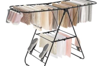 SONGMICS Clothes Airer, Foldable Drying Rack with Adjustable Wings Clothes Horse, Black White & Silver £29.22