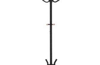SONGMICS Coat Rack Stand, Metal Hall Tree, Free Standing, 53.5 x 178 cm, 12 Hooks, for Clothes, Hats, Bags, Black RCR17B