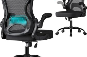 SONGMICS Ergonomic Office Chair, Mesh Swivel Desk Chair with Lumbar Support, Rocking Function, Flip-Up Armrests, for Home Office, Bedroom, Black OBN042BH03