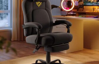 SONGMICS HOME Ergonomic Gaming Chair with Footrest, Headrest, Adjustable Height, Cotton-Linen Fabric, Ink Black
