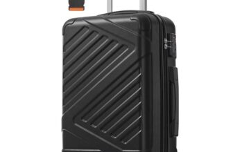SONGMICS Hard Shell Suitcase, ABS Luggage Trolley with TSA Lock, 4 Double Spinner Wheels with Strap, Cabin Suitcase 55 cm, in Black