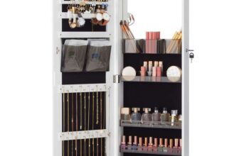 SONGMICS Lockable Jewellery Cabinet Armoire, Door or Wall-Mounted Jewellery Storage Organiser with Mirror