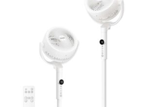 SONGMICS Standing Fan for Bedroom, 20 dB Quiet Pedestal Fan with Remote (White)