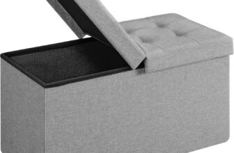 SONGMICS Storage Ottoman, Foldable Storage Bench, 38 x 76 x 38 cm, Flipping Lid, 300 kg Load Capacity, for Hallway, Living Room, Bedroom, Light Grey LSF86GYX