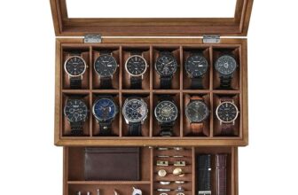 SONGMICS Watch Box with 12 Slots, 2-Tier Wood Watch Case with Large Glass Lid, Watch Pillows, Sold by SONGMICS HOME UK (FBA)