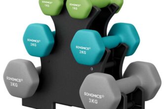 SONGMICS Weight Lifting Dumbbell Kit with Storage Stand, for Fitness, Vinyl Coated – Sold & Shipped by SONGMICS HOME UK