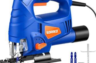 SORAKO Jigsaw 600W Corded Electric Jig Saw for DIY, Worktops & Laminate 800-3000SPM 6 Variable Speeds, 3 Orbital Settings, 45 Bevel Cut, Tool-Free Blade Change, 60mm Wood Cutting Depth