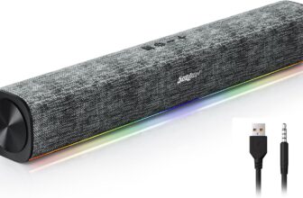 SOULION R100 Plus PC Speakers for Desktop, Laptop, USB Rechargeble Bluetooth, Computer Speakers with AUX Input, Portable Sound Bar, 4 Lighting Mode
