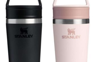 STANLEY 1913 Cafe to-Go Travel Mug 0.23L In Black Or Rose Keeps 3 Hours Hot 4 Hours Cold Easy-Carry Handle – Insulated Coffee Cup
