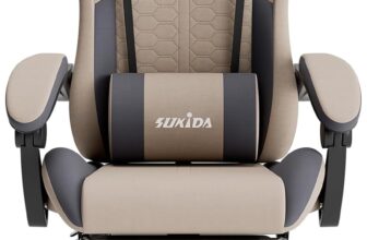 SUKIDA Ergonomic Gaming Chair for Adult, Comfortable Desk Chair with Massage, Comfy Headrest and Lumbar Support Pc Office chairs with Footrest, Height Adjustable Rotating Task Chairs