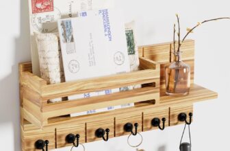 SWTYMIKI Key Holder for Wall – Key Hooks Wall Mounted with Shelf Includes Letter Holder & 6 Hooks, Key Racks with Mail Organizer, Key Hanger for Living Room, Kitchen, Office, Entryway, Bedroom(Brown)