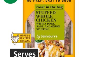 Sainsburys 1.45kg Roast in the Bag Pork, Sage & Onion Stuffing Whole Chicken Necat Price