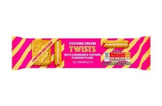 Sainsburys 150g Rhubarb & Custard Cream Twists Biscuits, Limited Edition