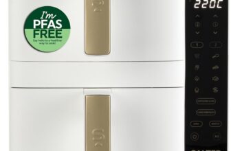Salter VertiCook Ultra Stackable Air Fryer – Vertical 9 L Digital Air Fryer, 2 x 4.5L Baskets & Racks, 9 Functions, Sync & Match, PFAS-Free Grill Tray, Space Saving, 60-230C, 60-Min Timer, 2400W