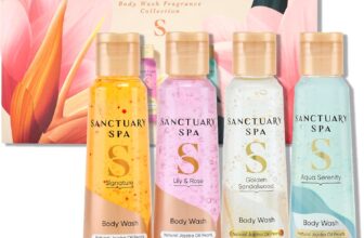 Sanctuary Spa Body Wash Gift Set, Discovery Collection of 4 TravelSize Body Washes (Aqua Serenity, Golden Sandalwood, Lily & Rose, Signature), Vegan, 95% Natural, Cruelty Free, 300ml
