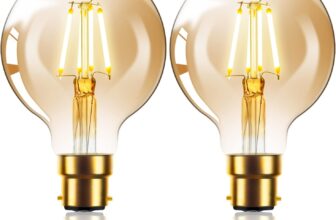 Sarveeta Vintage Edison LED Light Bulb 6W G80 Globe LED Filament Bulb B22 Bayonet Cap Edison Retro Style LED Decorative Light Bulb Warm White 2800K, 2-Pack