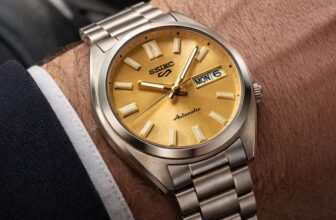 Seiko 5 Sports SNXS Automatic Stainless Steel Gold Dial Mens Watch SRPL59K1