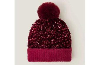 Sequin Pom-Pom Beanie Hat Red