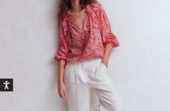 Serena Pleat Neck Linen Top Red, Enchanted Paisley