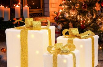 Set of 3 Christmas Light Up Present Boxes, Christmas Parcels Lights, Xmas Light Under Tree Luminous Decor with Bow for Party, Home, Tree Decoration Xmas Holiday Fairy Lights Decor, White