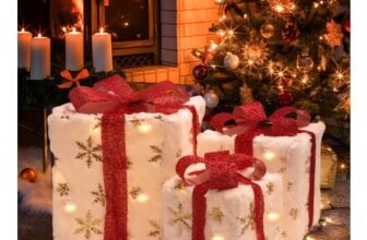 Set of 3 Light-up Christmas Present Boxes with Bow