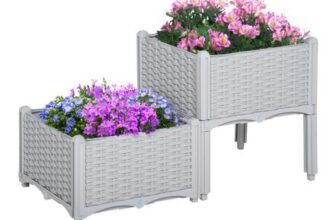Set of Two Rattan-Effect Planters – Grey
