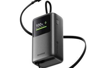 Sharge 45W Retractable Power Bank, 10000mAh Portable Charger with Built-in USB-C Cable, USB-A 22.5W, w/Code Sold By Khermit Tech Ltd, FBA