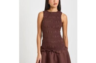 Shirred Racer Neck Smock Dress