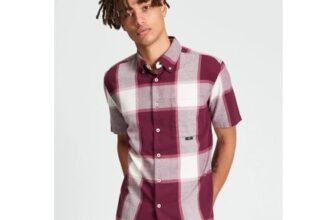 Short Sleeve Crepe Check Shirt in Aubergine