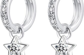 Silver Hoop Earrings for Women, 925 Sterling Silver Star Huggie Earrings for Girls Kids, Drop Earrings with Green Fuchsia Pink Purple Sapphire Zircon, 12mm Small Hypoallergenic Sleeper Earrings