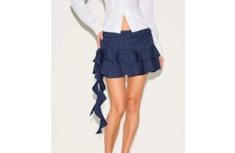 Size 10 PrettyLittleThing Pinstripe Ruffle Drape Detail Low Rise Mini Skirt