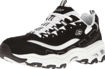 Skechers Womens Dlites Biggest Fan Sneaker Black Trubuck White Mesh Silver Trim – Size 9