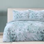 Sleepdown Botanical Leaves Floral Green Reversible Duvet Cover Quilt Pillow Cases Bedding Set Soft Easy Care – King (230cm x 220cm)