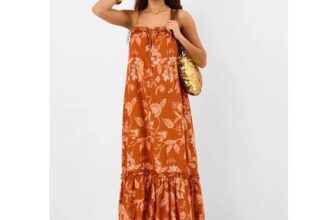 Sleeveless Floral Shimmer Maxi Dress Orange