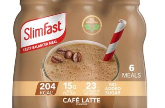 SlimFast Café Latte Meal Replacement Shake 204 Cals 15g Protein 23 Vitamins Minerals No Added Sugar Gut Friendly Ready