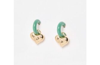 Sloane Green Enamel Heart Charm Hoop Earrings