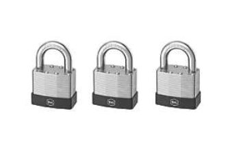 Smith & Locke Laminated Steel Keyed Alike Closed Shackle Padlocks 40mm 3 Pack (392FC) (Free C&C)