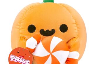 Snackles Series 1, Plush 8-inch Jack-o-Lantern with Lolly (MOON) by ZURU, Plush with Snack Accessory