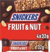 Snickers Fruit & Nut Milk Chocolate Snack Bars Multipack, 4 x 32g, Individually Wrapped Snack with Raisins & Peanuts, Ideal for On-the-Go Energy, Lunchbox & Office Treats