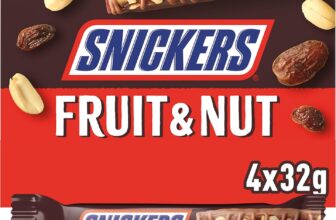 Snickers Fruit & Nut Milk Chocolate Snack Bars Multipack, 4 x 32g, Individually Wrapped Snack with Raisins & Peanuts, Ideal for On-the-Go Energy, Lunchbox & Office Treats