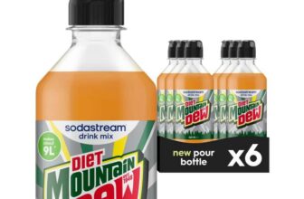 Sodastream Diet Mountain Dew Syrup Drink Mix, Sugar Free Caffeinated Syrup, Citrus Flavour, 6 x 440ml