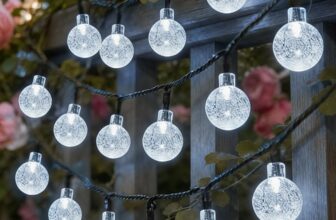 Solar Fairy Lights Garden Outdoor, Waterproof Solar Powered Bubble Lights, 60LED 8M/26FT Solar String Lights, 8 Modes with 8-Hour Timer, Suitable for Garden, Party, Yard, Decoration (Cold White)