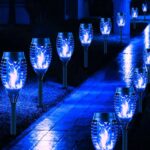 Solar Garden Lights Outdoor Torch Lamps Flickering Flame Effect LED Waterproof Auto On/Off 12 Pack – Blue