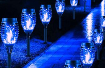 Solar Garden Lights Outdoor Torch Lamps Flickering Flame Effect LED Waterproof Auto On/Off 12 Pack – Blue