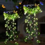 Solar Lights Outdoor Garden, 2 Pack Hanging Artificial Plants 66 LED Fairy Lights, IP65 Solar Powered Waterproof Ornaments Outdoor, Gifts Birthday for Women Mum Grandma