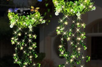 Solar Lights Outdoor Garden, 2 Pack Hanging Artificial Plants 66 LED Fairy Lights, IP65 Solar Powered Waterproof Ornaments Outdoor, Gifts Birthday for Women Mum Grandma