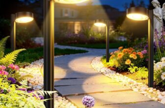 Solar Lights Outdoor Garden 4 Pack, 2X Brighter Garden Lights Solar Powered IP65 Waterproof Pathway Lights, Up to 16 Hrs Garden Ornaments Outdoor for Yard, Patio, Walkway, Path(Warm White)
